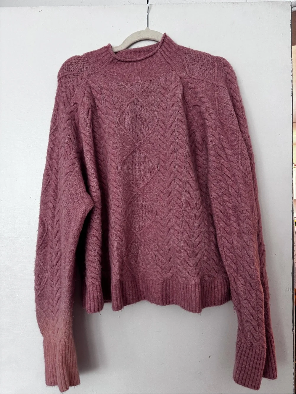 J. Crew Mauve Cable-Knit Crewneck Sweater